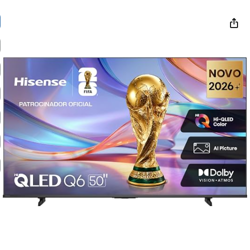 Hisense Smart TV 4K 50" Polegadas 50Q6QVV com Processador AI, Dolby Vision, HDR10+, HLG, Filmmaker Mode, Dolby Gaming, Dolby Atmos, MiraCast e Compatibilidade Alexa e Google
