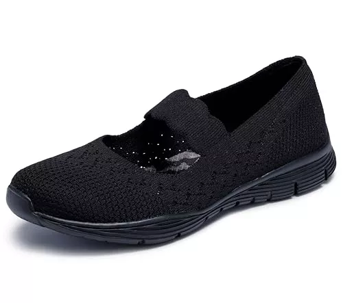Skechers SEAGER POWER HITTER, Zapatillas para Mujer, Black Flat Knit, 37 EU