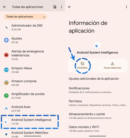 Deshabilitar Android System Intelligence