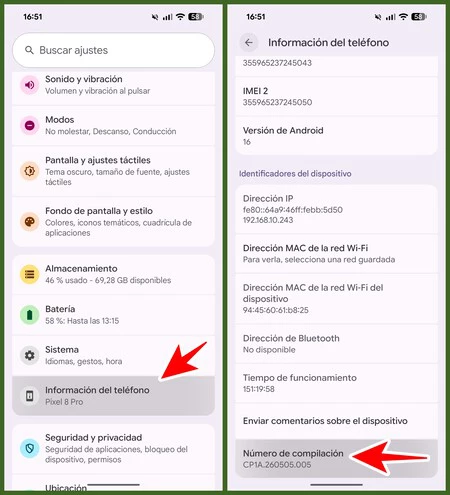 Desarrolladores Ajustes Android