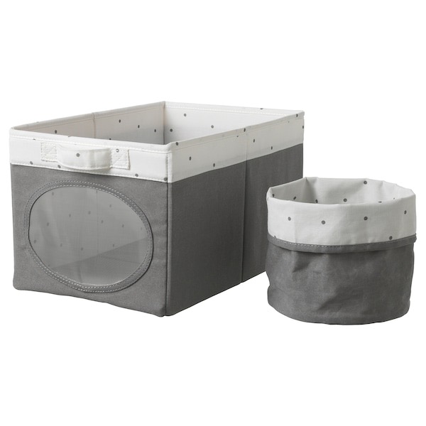 Caja y cesto en blanco y gris