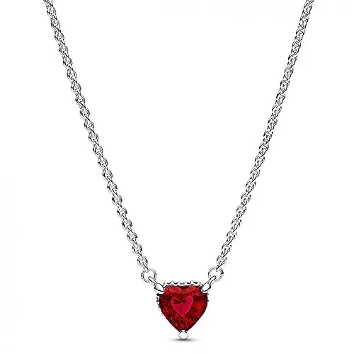 Pandora Timeless Collar con diseño de corazón de plata de ley con cristales rojo cereza jubileo y circonitas cúbicas transparentes