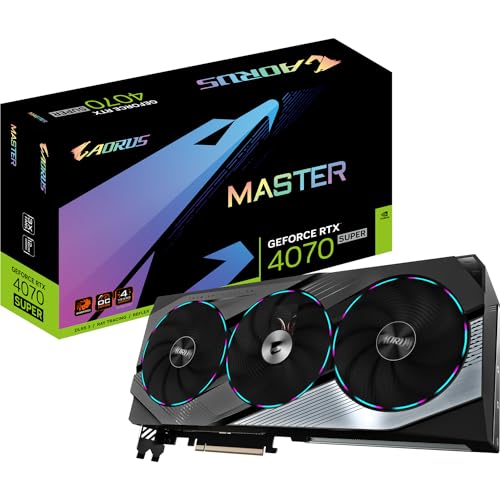 Gigabyte GeForce RTX 4070 Super Aorus Master - Tarjeta gráfica (núcleo de 2655 MHz, 12 GB GDDR6X 21000 MHz 192 bits, PCI-E 4.0, 3 DP 1.4, 1 HDMI 2.1a, NVIDIA DLSS 3.5, GV-N407SAORUS M-12GD)