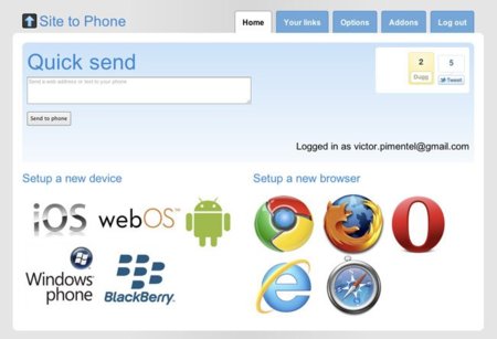 Site to Phone envía enlaces desde tu navegador a tu teléfono