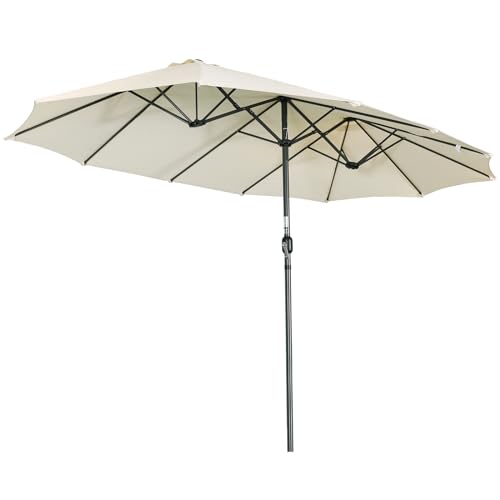 Angel Living Sombrilla Parasol Doble para Jardín, Parasol de Tela de Poliéster, Sombrilla Gigante para Playa Terrasa Patio, Protección al Solar UV, 4.6x2.7x2.4 m (Beige Claro)