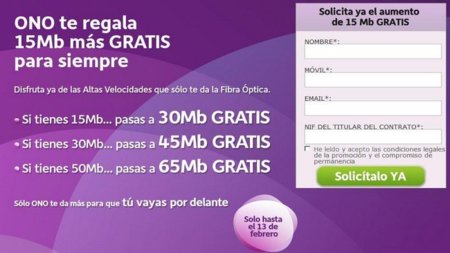 Ono incrementará en 15 Mbps la velocidad a los clientes que lo soliciten