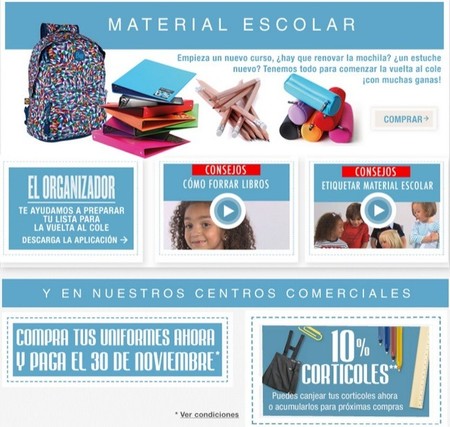 Del 23 de agosto al 30 de septiembre de 2013 se prepara la vuelta al colegio en El Corte Inglés