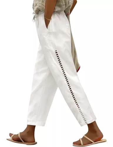 Voqeen Mujer Pantalones de Lino Verano