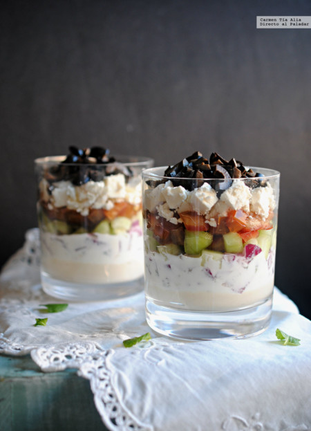 Ensalada mediterránea en vaso. Receta