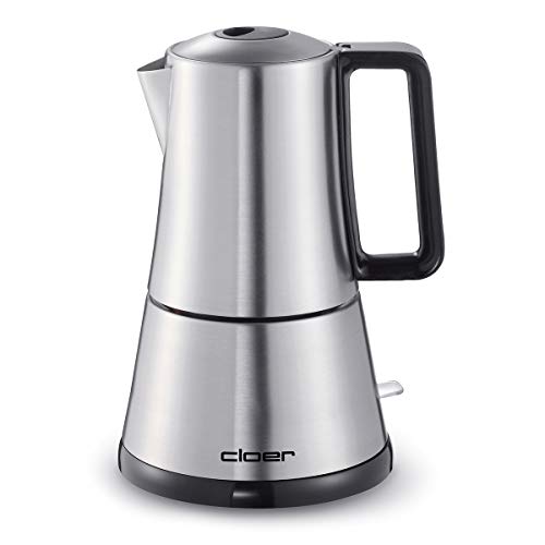 Cloer 5928 Cafetera espresso eléctrica, 3-6 tazas, un filtro de acero inoxidable, Apagado automático, Indicador de nivel de agua, Interruptor encendido / apagado, 365 vatios, acero inoxidable