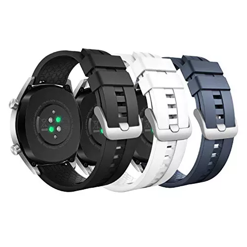 MoKo 3 Pack Correas Compatible con Huawei Watch GT5/GT5 Pro 46mm/GT4 46mm/GT3/GT3 Pro/GT/GT2/GT2 Pro/GT2e/Watch 4/4 Pro/3/3 Pro, 22mm Pulsera Deportiva de Silicona Suave para Hombre Mujer, B/N/Am