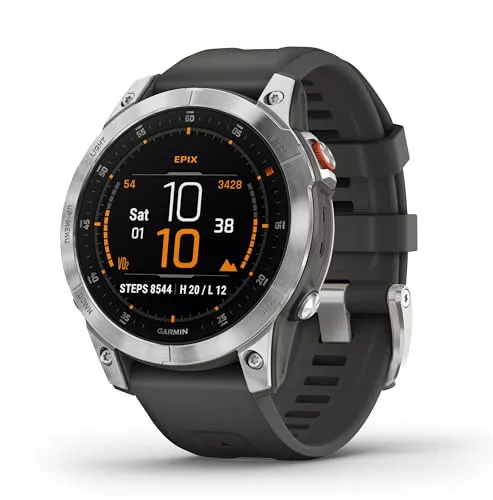 Garmin EPIX 2 - Reloj GPS Multideporte con Pantalla táctil AMOLED, Funciones Superiores, frecuencia cardíaca, mapas y música, Plata Gris, TU EU