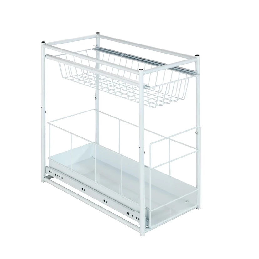 Organizador bajo fregadero extraíble con 2 compartimentos blanco 23x45x45 cm