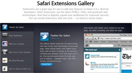 Apple actualiza Safari 5 con la Galería de Extensiones