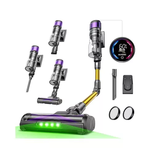 Ultenic U20 Aspiradora sin Cable 55Kpa/55Min, Cepillo Anti-Enredo Mejorado, Aspirador Escoba con Brazo Flexible, Limpieza Ultraprofunda Bajo Muebles sin Agacharse, para Alfombra/Pelo de Mascotas