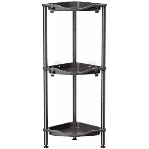 Lifewit Estanteria Ducha sin Taladro de 3 Niveles, Organizador Esquinero de Plástico para el Baño, Jabonera, Armario de Baño para Champú, Ducha, Productos para Cuidado de Piel, 34 cm (L), Negro