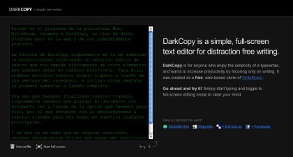 DarkCopy, editor de textos basado en la web y sin distracciones