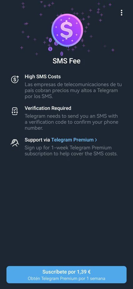 Telegram Sms Fee