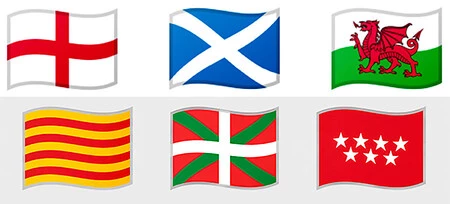 Arriba, emojis de bandera sí aceptados por Unicode (Inglaterra, Escocia y Gales); abajo, banderas no aceptadas como emoji