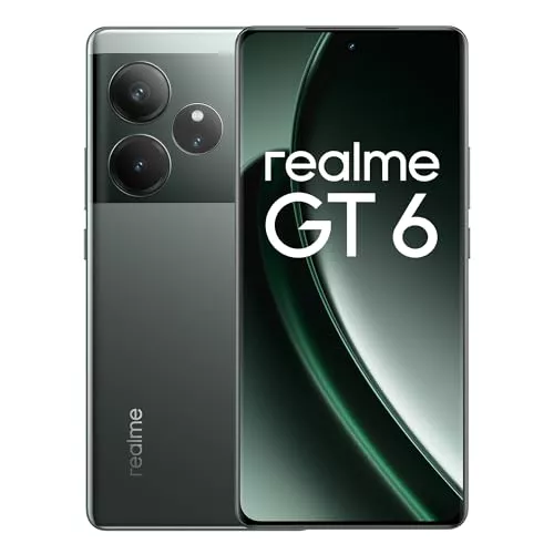 realme GT 6 5G Teléfono Móvil 8+256 GB, Procesador Snapdragon 8s de 3.ªgeneración, Pantalla ultrabrillante de 6000 nits, Cámara Sony LYT-808 con OIS, Carga SUPERVOOC de 120 W, Verde, sin Adaptador