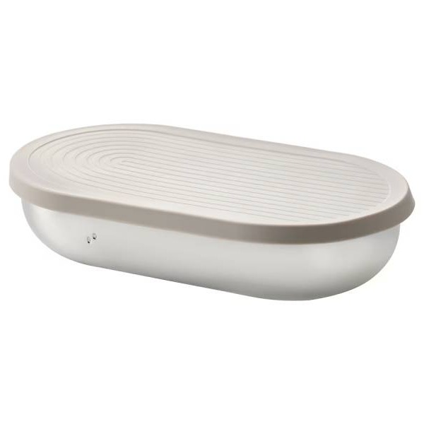 HALVVARM Bote con tapa y separador, acero inoxidable/beige