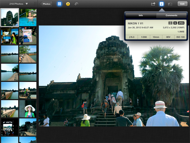 Captura de pantalla de iPhoto en el iPad de tercera generación