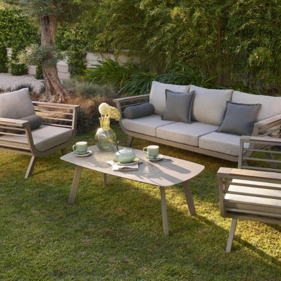 Set de porche de aluminio y madera NATERIAL Neckar 5 personas
