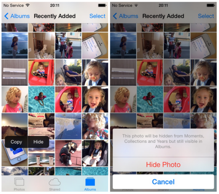 iOS 8 nos dejará ocultar fotografías del carrete