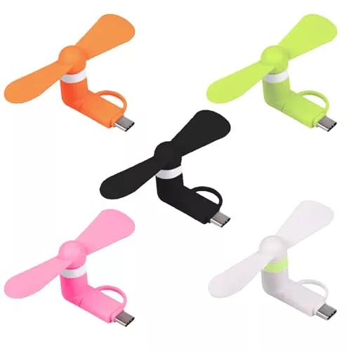 5Pcs 2 en 1 Mini Ventilador USB,Móvil Ventiladores De Teléfono Mini Portátil USB,Ventiladore Portátiles,Mini Ventilador de Teléfono,Ventiladores Portátiles Y Flexibles para Teléfono Type-C y Android