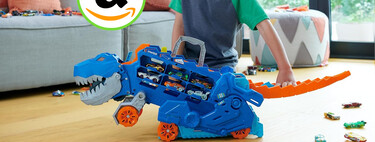 Además de ser un T-Rex, este juguete de Hot Wheels es una pista de carreras y puede guardar hasta 20 coches: hoy con descuento en Amazon 