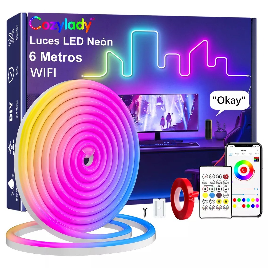 Tira de luz LED RGB compatible con Alexa y Google Home