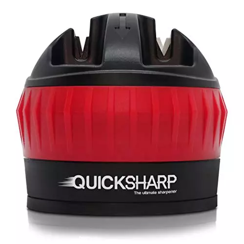 QuickSharp® Afilador de Cuchillos - El Mejor Afilador para su Seguridad - con Ventosa de Succión para Resultados Precisos en un Simple Paso (Rojo)