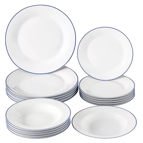 Baroni Home, juego de platos de 18 piezas de porcelana y gres, juego de vajilla colorida para 6 personas, compuesto por platos para sopa, platos llanos y platos de postre o de fruta (Línea Azul)