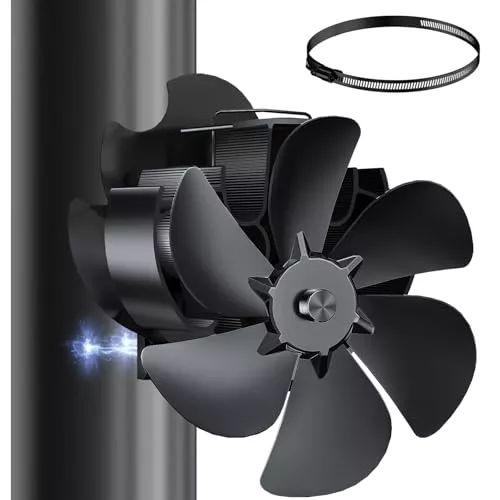 Miaton Ventilador estufa leña Magnético 6 Aspas, ventilador chimenea leña con termómetro magnético, ventilador de chimenea