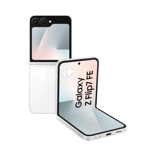 Samsung Galaxy Z Flip7 FE 128GB - Teléfono con IA, Diseño Plegable, Pantalla Frontal Amplia, Cámara 50MP, Memoria 8GB, Batería 4000 mAh, Garantía 3 Años + 1 año Extra, Blanco (Versión Española)