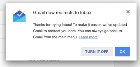 Google te invita a olvidarte de Gmail con una redirección si usas Inbox