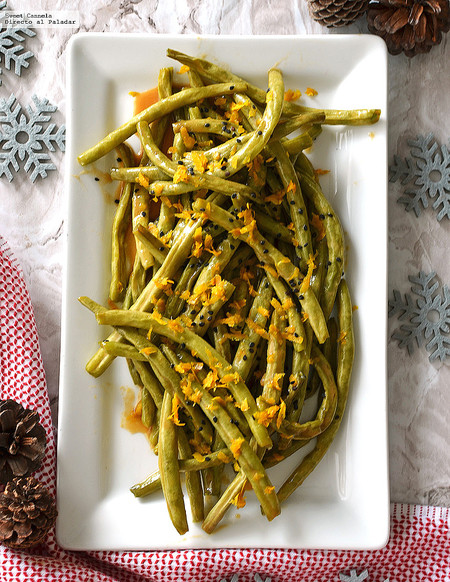 Ejotes rostizados con salsa de miso y naranja. Receta de ensalada para Navidad