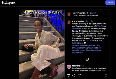La publicación de Instagram de Tracy Ifeachor