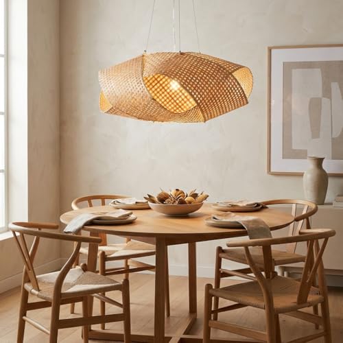 BARCELONA LED Lámpara Colgante Grande de Mimbre Natural NIDO E27 | Techo Artesanal de Ratán Bambú Color Natural | Estilo Clásico Moderno Vintage Lujo para Salón Comedor Cocina