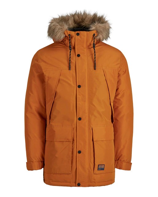 Men's long parka with hood and fur detail