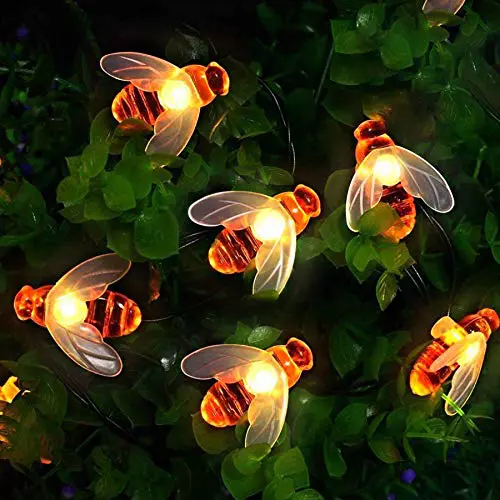 [50 LED] Luces solares de jardín, cadena de luces de hada de abeja de miel, 7 m, 8 modos, impermeable, iluminación de jardín exterior para, césped, patio, fiesta, Navidad, vacaciones (blanco cálido)