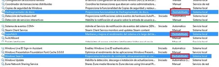Servicios a desactivar