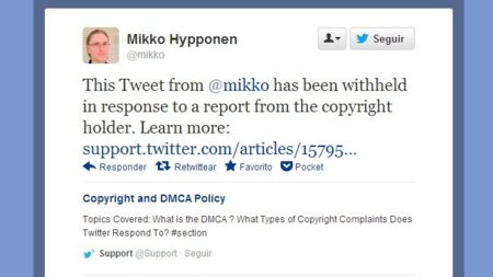Los tweets que cometan una infracción de copyright serán retenidos en lugar de borrados