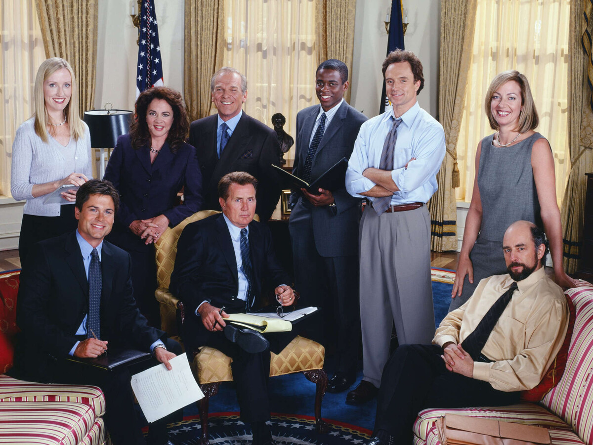 West Wing cast in the Oval Office