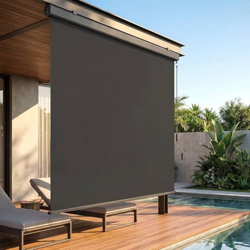 Toldo Vertical Enrollable Impermeable con Manivela, Pantalla de Privacidad Persiana Extensible para Interior y Exterior, Protección Solar, Resistente a los Rayos UV, contra el Viento,250x140cm Gris