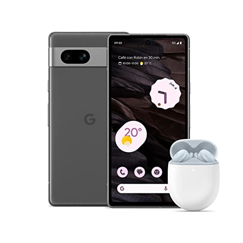 Google Pixel 7a - Teléfono móvil 5G Android Libre con Lente Gran Angular y batería de 24 Horas de duración - Carbón + Pixel Buds A-Series - Auriculares Inalámbricos - Azul Claro