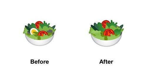 Salad Emoji Android P Before After