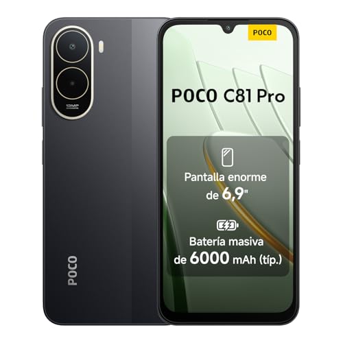 XIAOMI POCO C81 Pro Smartphone 4+256 GB, Batería de 6000 mAh, Pantalla inmersiva de 6,9", Teléfono con diseño Elegante y Refinado, Cámara Dual AI de 13 MP, Negro, 1 año de garantía Adicional