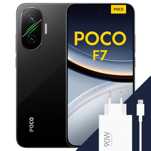 XIAOMI POCO F7 - Smartphone de 12+512GB, Cámara Sony de 50 MP con OIS, Pantalla AMOLED de 6,83'' 1.5K a 120Hz, Snapdragon 8s Gen 4, Hypercharge 90W, Cargador Incluido, Negro (Versión ES)