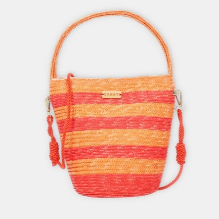 Zahati - Hobo Pepa M de paja bicolor a rayas en rojo y naranja